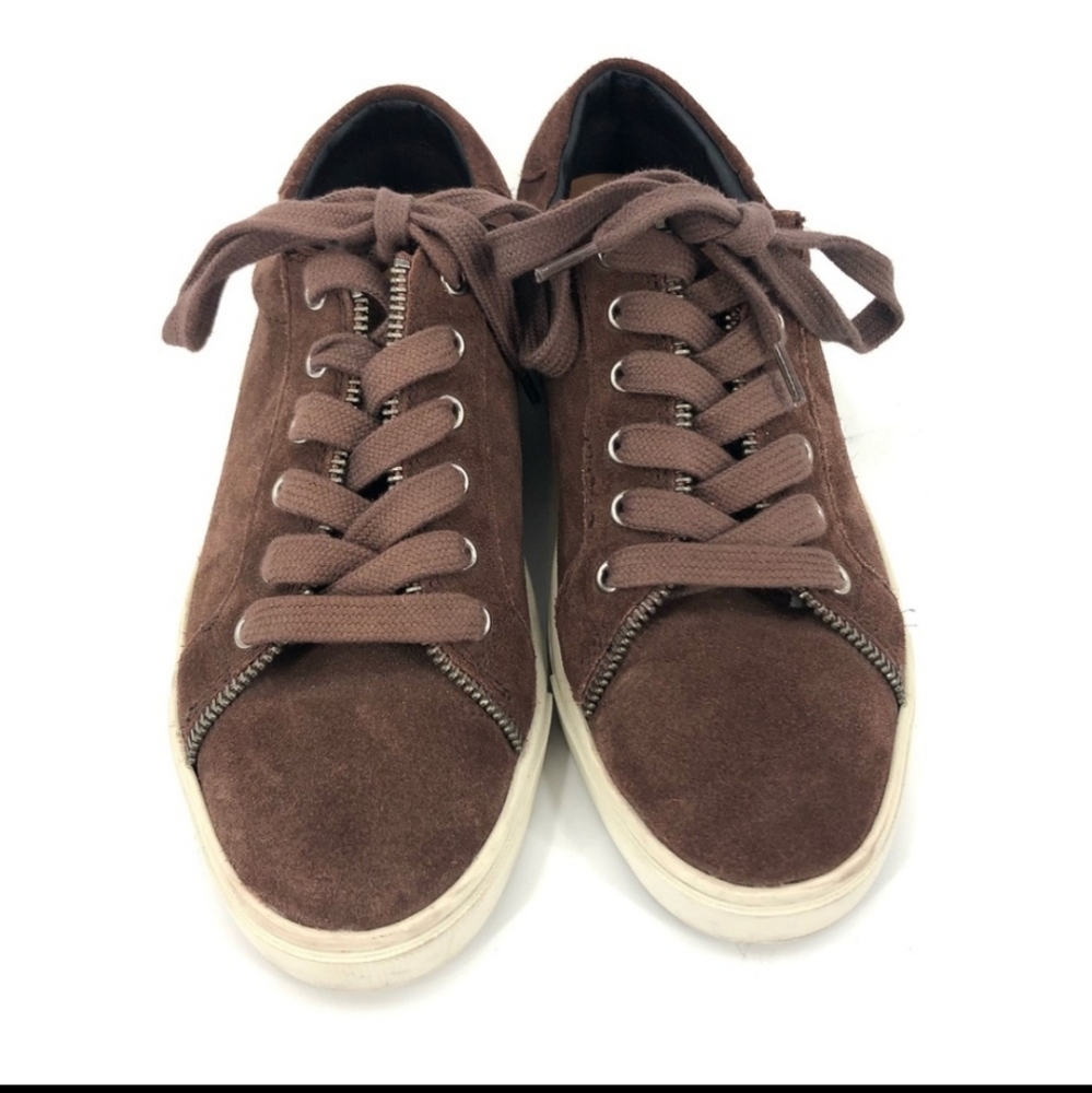 Frye Sindy Moto Low Top Sneakers Brown Suede Leather Shoes Lace Up Size 10